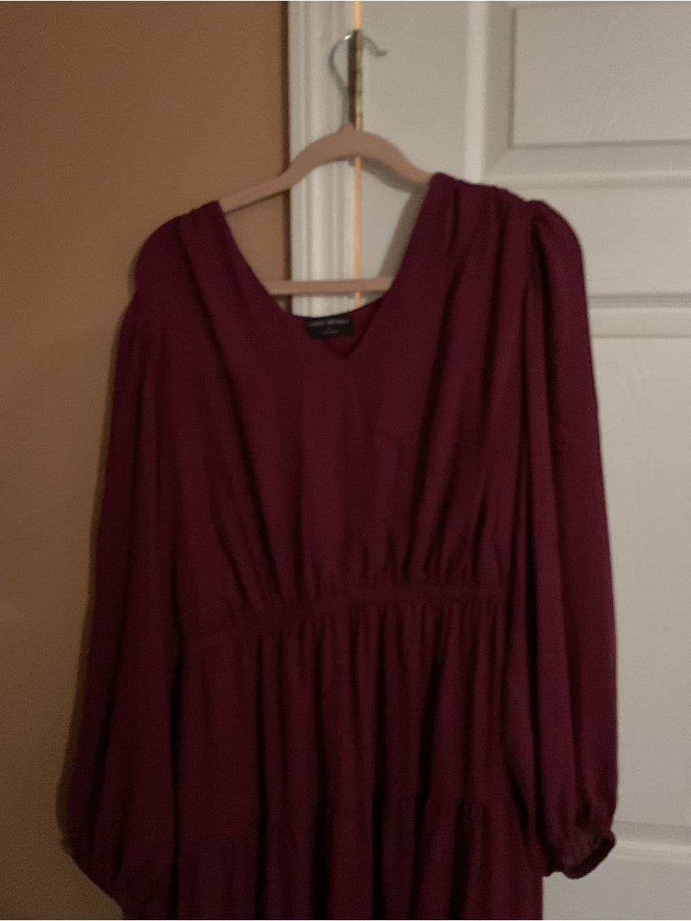 Lane Bryant Long Sleeve V-Neck Wine Dress